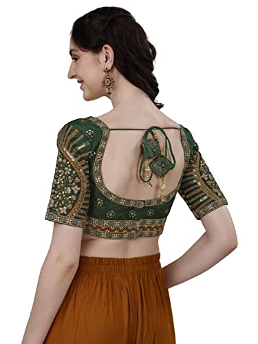 Image of Pujia Mills Mills Women's Fancy Readymade Heavy Coding Embroidary Worked Half Sleeve Multicolor Saree Blouse(Mushroom)