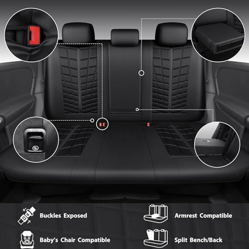CAR PASS 3D Foam Mesh Leather Car Seat Covers Full Set, Breathable Premium Leather Seat Covers for Car, Anti Slip Universal Fit for Trucks Cars Sedans Vans SUVs, Airbag Compatible, All Black — view 4