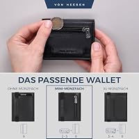 VON HEESEN Slim Wallet mit Münzfach & RFID Schutz - Leder Geldbörse Herren klein - Mini Geldbeutel Damen Portmonee - Kartenetui Echtleder Karten Portemonnaie - Kreditkartenetui Schwarz glatt – Ansicht 3