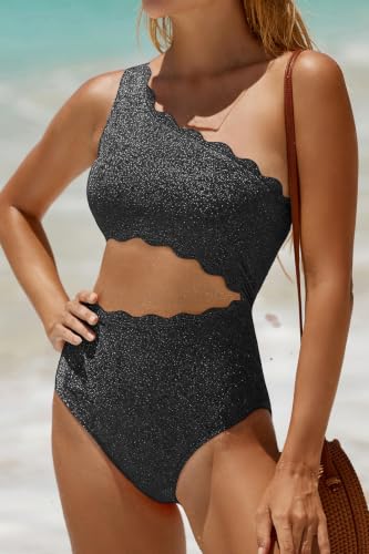 Image of Women's One Piece Swimsuit- One Shoulder Cutout Tummy Control Bathing Suit