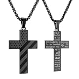 HOFOYA American Flag Black Cross Chain Necklace With Inspiring Bible Quote Isaiah 41:10 Jewelry for Men Independence Day Birthday Graduation Gift