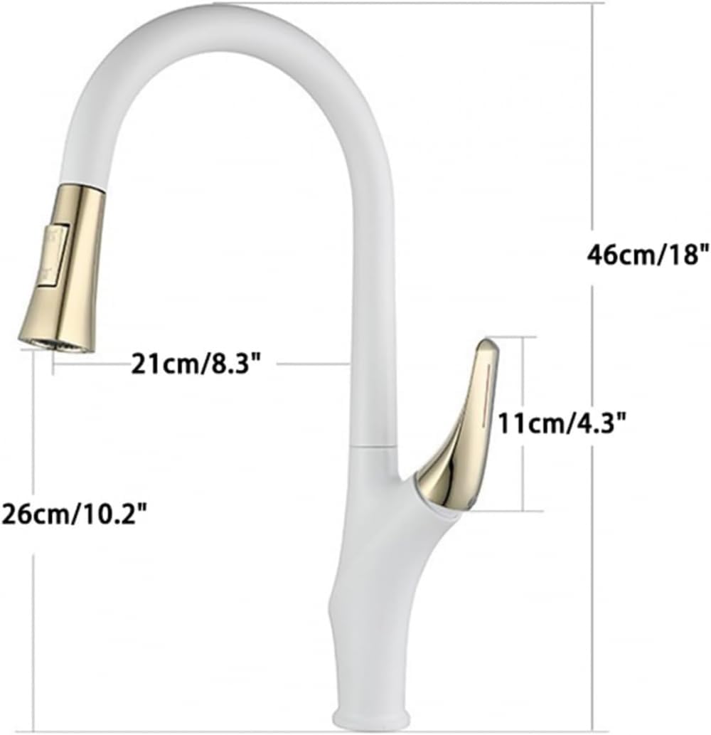 Full Copper Pull-Out Kitchen Color Matching Kitchen Sink Hot Cold 360° Rotation Faucet for Home RV Hotel-Silver，Silver