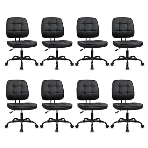 Image of CLATINA Home Office Chair No Arms with Wheels, Armless Small Leather Ergonomic Low Back Desk Chairs Adjustable Height 360 Swivel Rolling Computer Task Chair for Work Conference Room, Black, 8 Pack