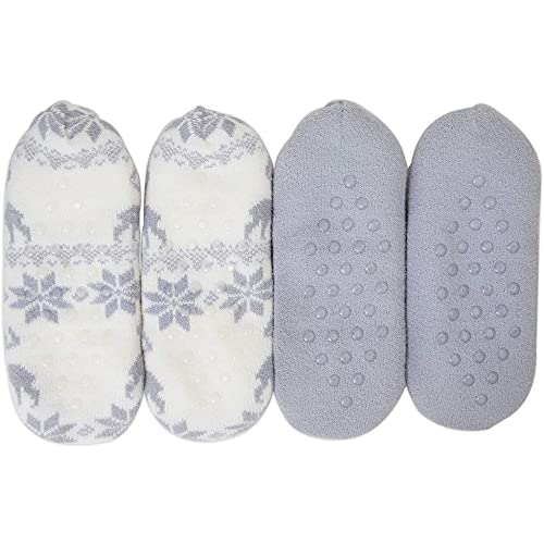 Zodaca Sherpa Slipper Socks With Fair Isle Christmas Snowflakes, Non-Slip (Women's Us 8, 2 Pairs) #TOP7