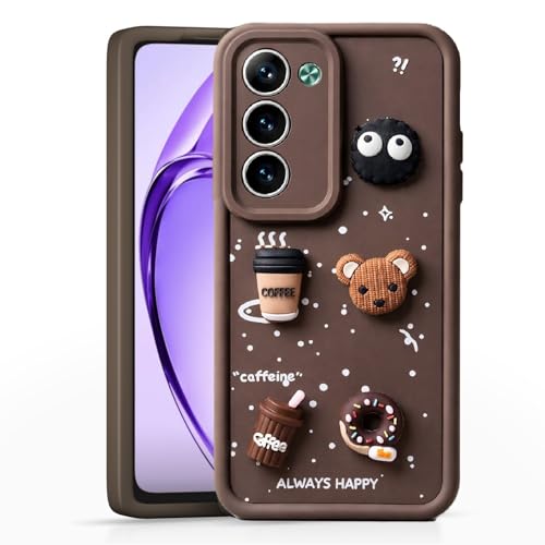 Image of Bintage case Cute Fun Taddy Cartoon 3D Ball Bear Milk Cake Coffee Silicon Case Full Body & Camera Protection Back Cover Compatible for Oppo A5 5G / Oppo K13x 5G - Brown