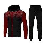 Survetement Homme Ensemble Sweatshirt 2 Pièces Sports Sweat à Capuche Zippé Color Block Pois et Pantalon Sport Jogging Sportif Slim Décontracté Pas Cher Marque Vetement Printemps Eté Rouge XXL ZL16
