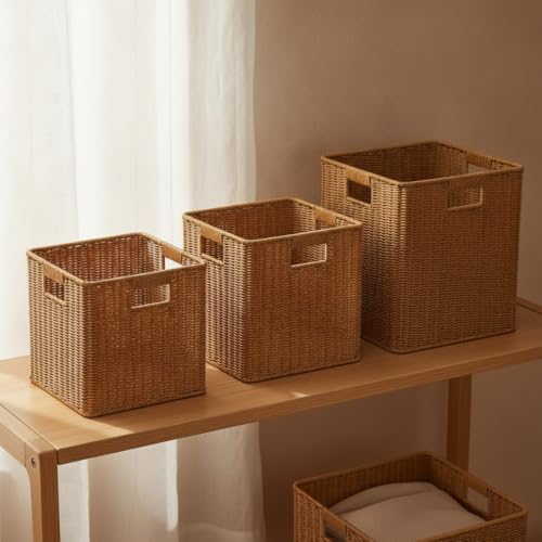 Cesta mimbre rectangular de 29x30x33cm ideal para organizar el salon 7