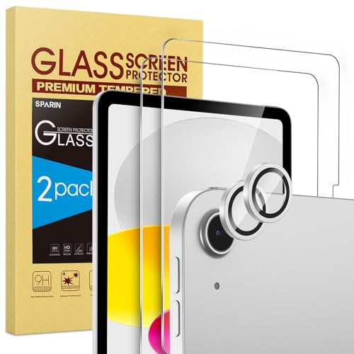 SPARIN 2+2 Pack Screen Protector for iPad (A16) 11th/10th Generation (11”/10.9”) + Camera Lens Protector, Tempered Glass/Case Friendly/Anti Scratch/Apple Pencil Compatible-Silver