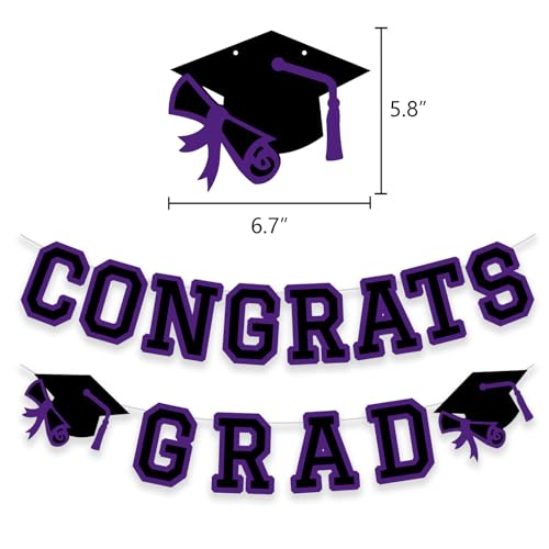 Image of Congrats Grad Banner Graduation Party Banner Decoration Hanging Garland High School College Backdrop Supplies Purple