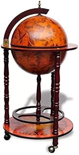 Globe Bar Wine Stand, Vintage Drink Cabinet Wood Freestanding Storage Alcohol Host Trolley with wheel Diameter 360MM