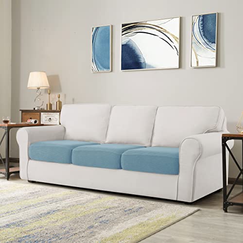 Image of CHUN YI Stretch Couch Cushion Cover, Fitted Loveseat Sofa Chair Seat Slipcover Furniture Protector, Checks Spandex Jacquard Fabric(3,Smoky Blue), 3