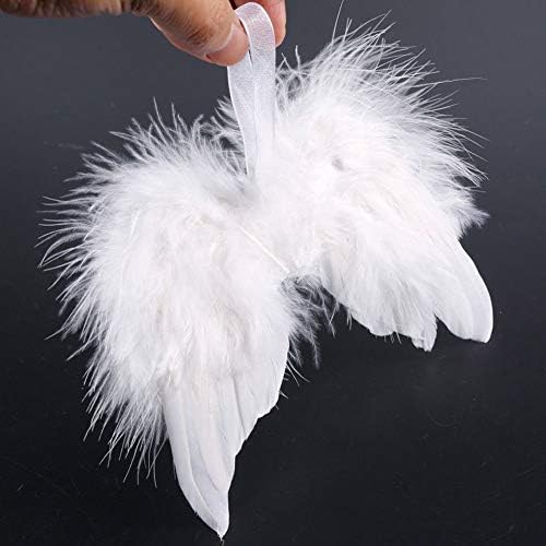 Miss Good 10Pcs Christmas Tree Decorations White Feather Angel Wings Hanging Decor Costume Cosplay Baby Girl Photo Props for Wedding Baby Shower Birthday Xmas Party Ornament Accessories