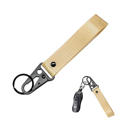 Image of Wevdn Car Key Chain, Fabric Metal Practical Multifunctional Motorcycle Keychain, Anti-Lost Keychain with O-Ring for Men Women (Beige)