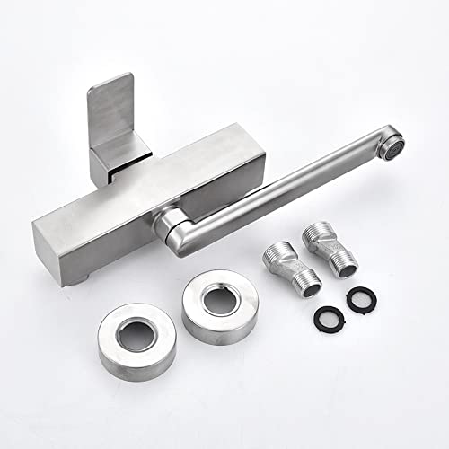 Grifo de fregadero de cocina de pared de acero inoxidable monomando para agua caliente y fría 8