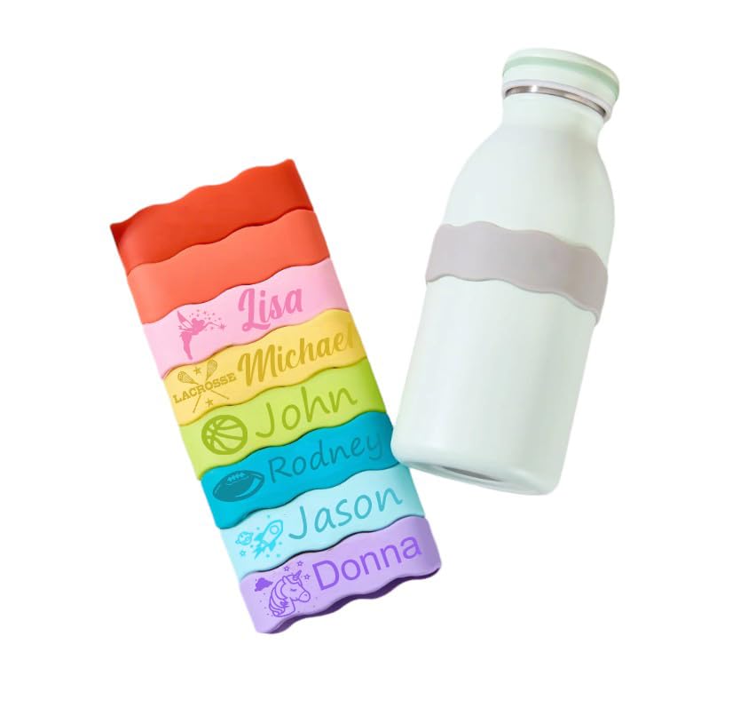Custom Water Bottle Label - 3 Pack Silicone Bottle Label - Reusable Label. Engraved Label Band - Name Label - Back to School - Daycare Labels - Name