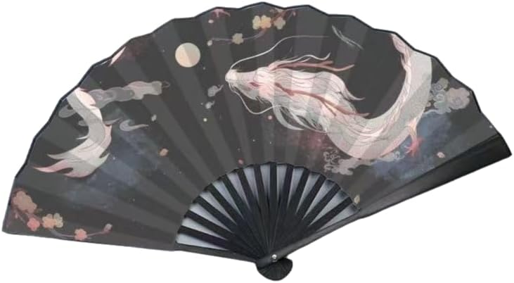 Antique Large Handheld Portable Fans Top Bamboo Chinese Silk Dancing Folding Fan Decoration Costume Hanfu Prop Men Women Accessories (10.6 inches, Sky Blue (qingniaoyouxin))