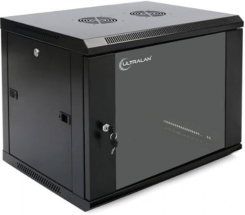 6U Fixed Wall Mount Cabinet, Black, Glass Door, 450mm Depth, Powder Coated, Ventilated