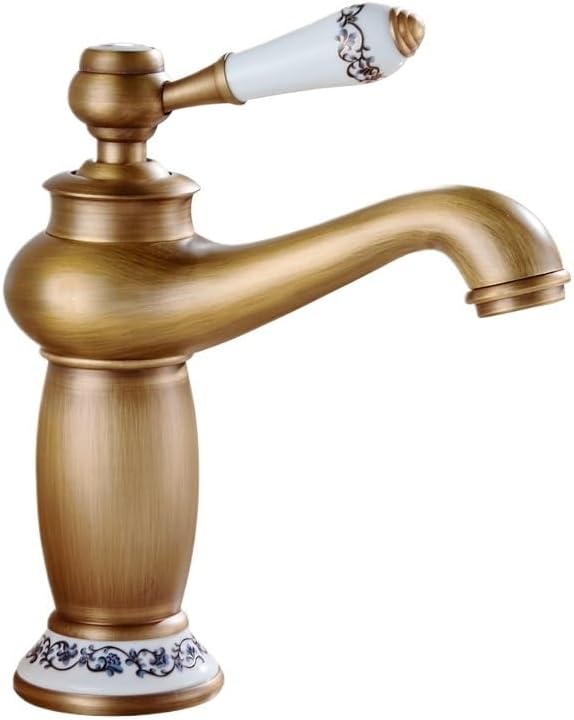 European Retro Antique Bronze Matte Black Single-Handle Bathroom Mixer Vintage Decorative Hot Cold Water Fixture(A)