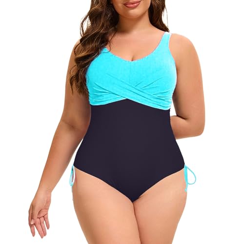 Traje de baño de talla grande moldeador con cuello en V y fruncido lateral cómodo