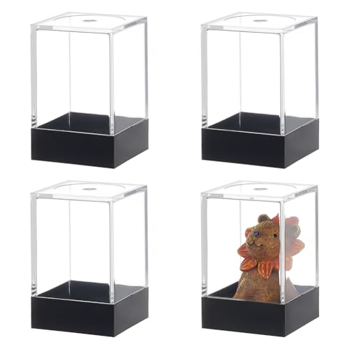 FINGERINSPIRE 4 Pcs Small Rectangle Plastic Collectibles Case 1.5x1.5x2.7inch Black Base Clear Lid Storage Box Mini Dustproof Protection Display Box for Action Figures Miniature Doll Models Crystals