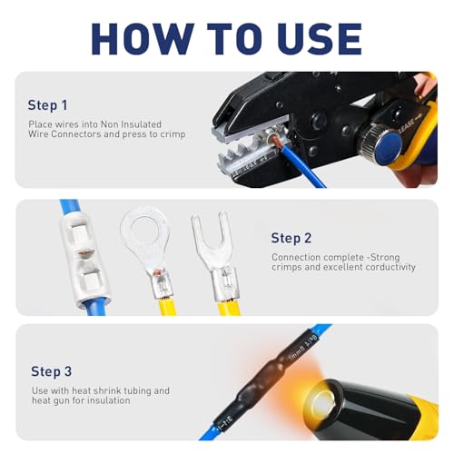 haisstronica Non Insulated Wire Connectors Kit 760 PCS - AWG 26-10 Tinned Copper Electrical Crimp Terminals with 3:1 Heat Shrink Tubing for Automotive, Marine, Industrial Wiring - Thumbnail 6