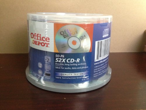 Office Depot Brand CD-R Recordable Media Spindle, 700MB/80 Minutes, Pack of 50