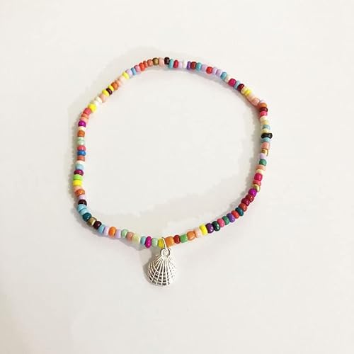 Black Crystal Beads Anklet Dainty Black Glass Bar Beads Link Chain Anklet Bracelet For Women Girls Barefoot Sandal Vacation Bikini Jewelry (A Silver Shell) #TOP1