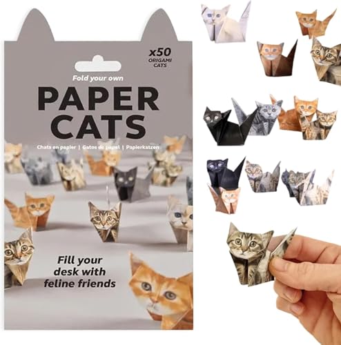 New 2026 DIY Paper Cat Origami Kit 50 Sheets DIY Origami Paper to Fold Cute Cat Figures Desk Decoration & Gift for Cat Lovers
