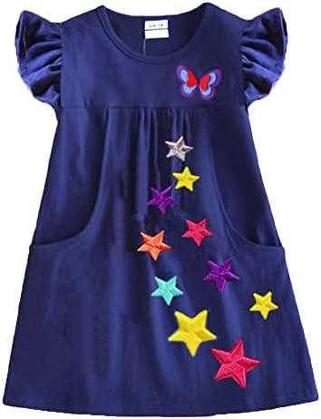 VIKITA Toddler Kid Girls Summer Casual Sequin Short Sleeve Blue Dress SH5808 4T
