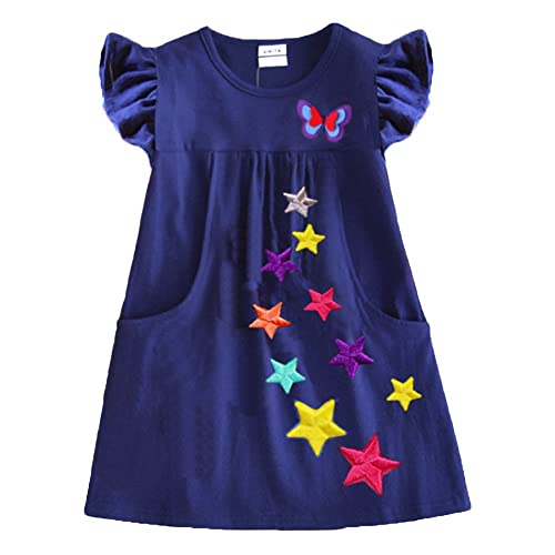 Vikita Toddler Kid Girls Summer Casual Sequin Short Sleeve Blue Dress Sh5808 5T #TOP16