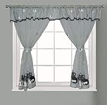 Householdfurnishing Embroidered Kitchen Window Pair Curtains Set Rod Pocket with Attached Valance & Tiebacks (Silver, W 48 x L 42 Inch)