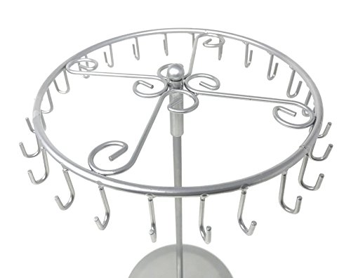 Antique Silver Color 24 Hooks Rotating Necklace Holder Jewelry Organizer Display Stand w/Gift Box - Thumbnail 3