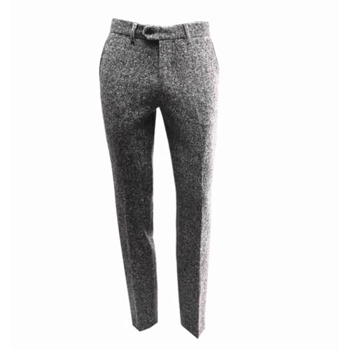 Men's Winter Retro Woolen Flat Front Pant Men's Tweed Classic Fit Trousers with Pockets (Regular and Big & Tall Sizes)