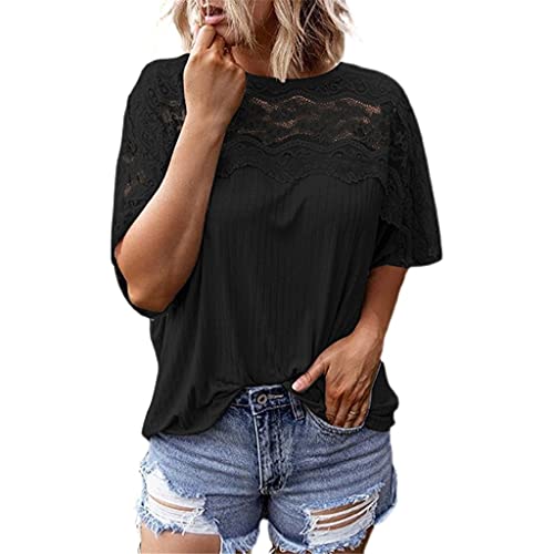 T-shirt manches 5 points col rond : top uni ample d'été pour femme