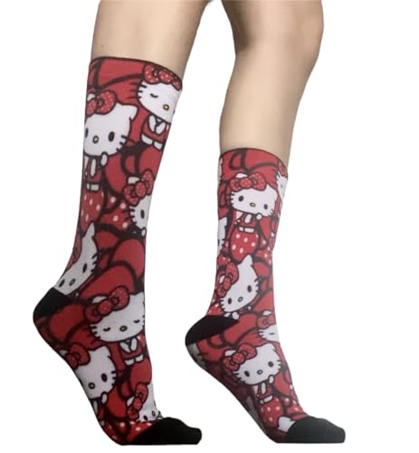 personalaizer Calcetines Altos - Hello Kitty Lazos Rojos y Topos (L 43-45)