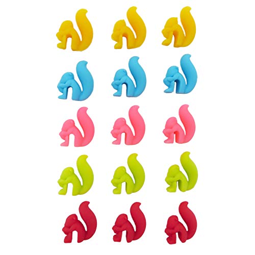 DODOGA Tea Bag Holder for Cup Hanging Tool Cute Squirrel Cup Markers for Drinks Drink Marker Wine Marker Made of food-grade 100% BPA free Silicone for Hanging Tea Bags, candy colors, 15Pack