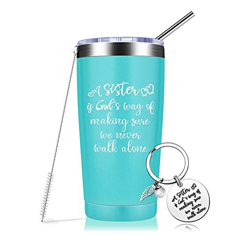 Sister Gifts From Sister - Graduation Gifts For Sister, Funny Birthday Gifts Ideas For Women, Big Sister, Little Sister, Best Friends - Vacuum Insulated Wine Tumbler With Keychain Blue 20Oz #TOP15