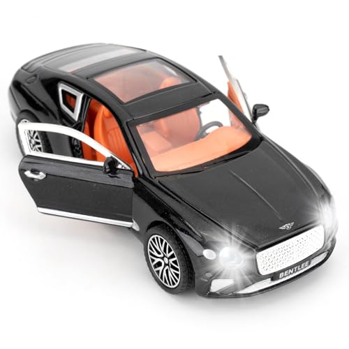 BGHSCA 1/32 Scale Car Model Compatible for Collectible Black Bentley Continental GT Diecast Toy Vehicle, Zinc Alloy Pull Back Black Toy Car with Sound and Light for Adults Kids Gift