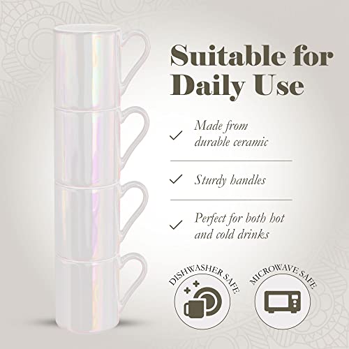 American Atelier Ceramic Mini Espresso Cups Set of 4, 3oz - Stackable Tiny Mugs for Small Shots of Coffee with Metal Stand - Use Demitasse Espresso Mug Racks for Any Kitchen or Café (Pearlized)