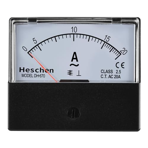 Peso: 81 g. Heschen Tester amperometrico per misuratore di corrente montato su pannello rettangolare, DH-670, AC 0-20A, Classe 2.5, elencato CE