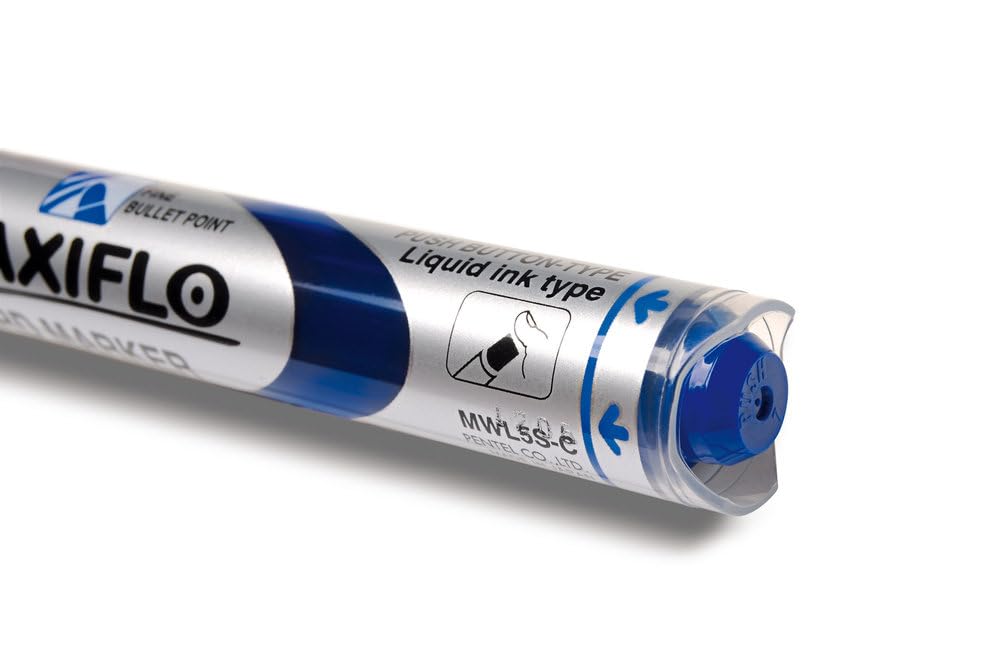 Pentel Maxiflo Lot de 12 Marqueurs effaçables à sec pour tableau blanc Pointe conique moyenne encre liquide Bleue