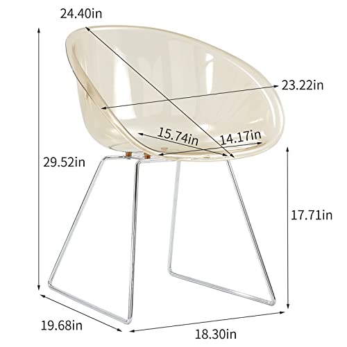 Acrylic Chairs Clear Dining Chairs Set Of 2, Transparent Shell And Metal Legs Plastic Side Chairs For Kitchen And Dining Room, Living Room (Brown) #TOP2
