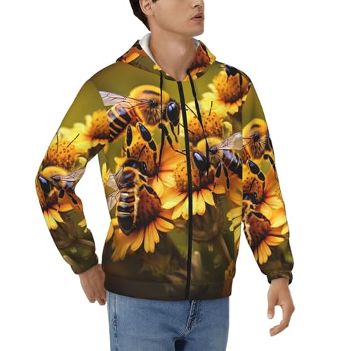Sweat à capuche zippé pour homme avec cordon de serrage et motif abeille