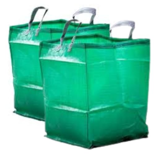 Garden Waste Bags HeavyDuty 2Pack - Reusable Refuse Bags, Easy to Move Sacks - Green Waste Bags with handles - 150 Litre Capacity Collect dry leaves and Gardening Debris Long Lasting