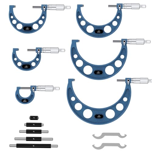 Image of HDLNKAK 0-6 inch Outer Diameter Micrometer Set, 6-Piece high-Precision Micrometer Tool Set, Equipped with 0.0001 inch Scale and Tungsten Carbide tip, Comes with a Sturdy Portable Carrying case.
