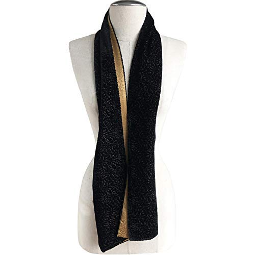 Silk Base Burn-out Velvet Scarf Silk Backing 60" Lx10 W Leaf Black Gold2