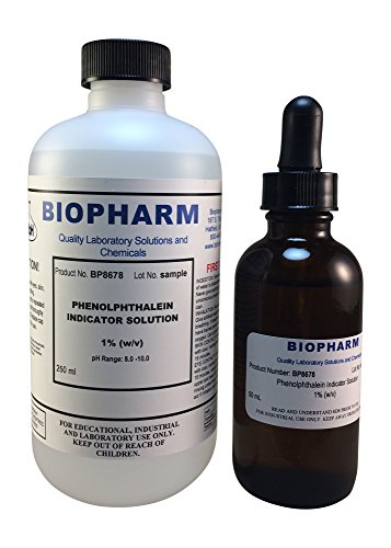 Phenolphthalein pH Indicator 1% Solution — 250 mL (8.4 fl oz) Bottle Plus 1 Dropper Bottle containing 50 mL of Solution