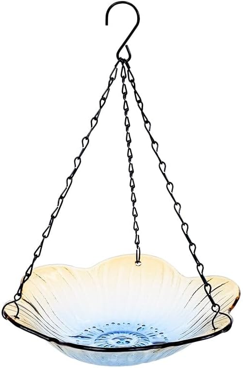 The Lakeside Collection Hanging Glass Birdbath - Flower Shape - Medium