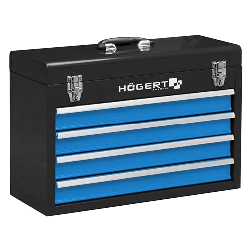 Högert Technik – Werkzeugkasten Werkzeugkoffer mit 4 Schubladen mit Kugelführungen - Metallverschluss Schloss Kunststoffgriff - 52cmX21.8cmX36cm