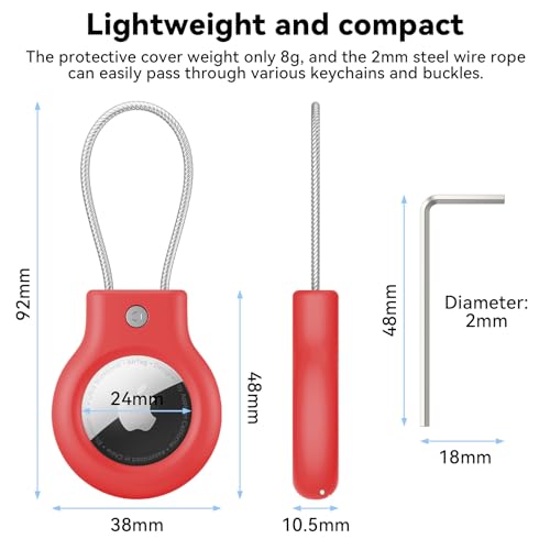 Image of Meliya at Holder for Apple at Secure Holder with Wire Cable, 4 Pack Air Tag Lock Case Keychain Key Ring Key Chain Luggage Tag for Keys, Luggage & More - Red